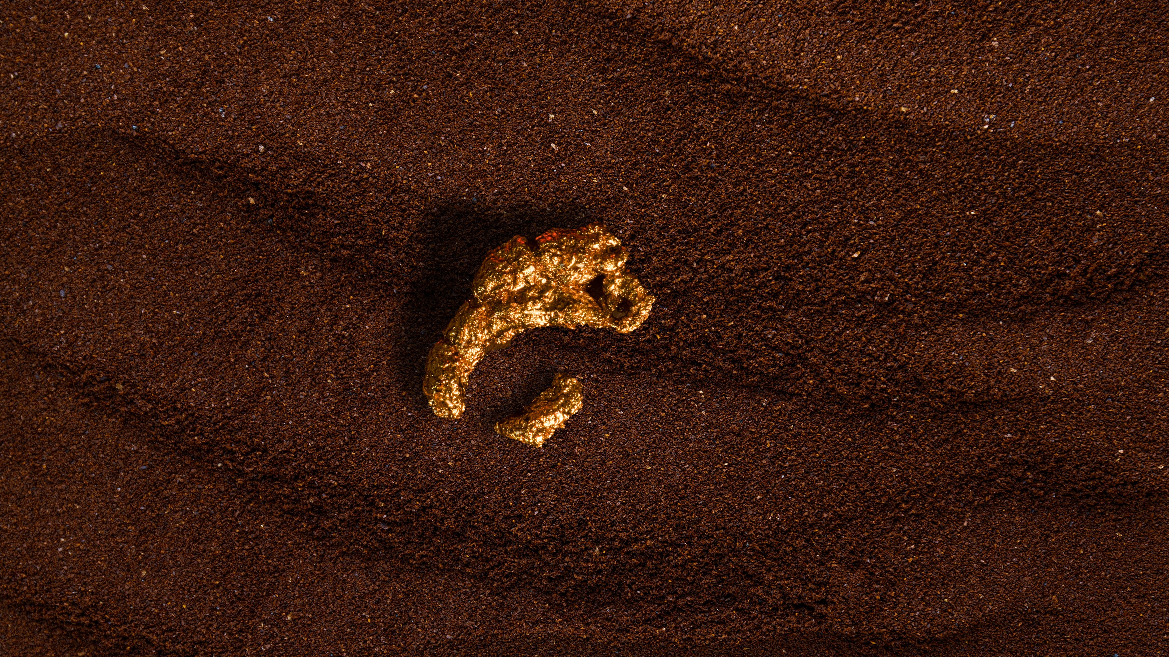 Gold footprints embedded in sand